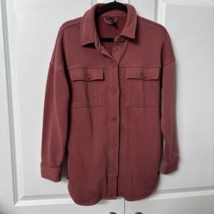 Lazypants Fleece Lined Shacket Womens M Pink Oversized Loungewear